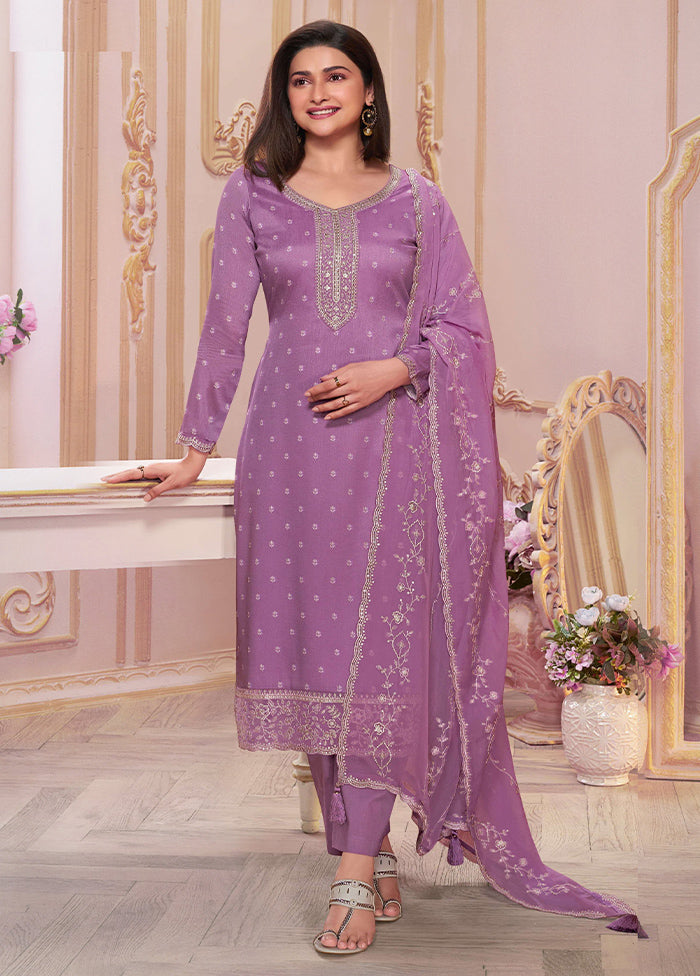 3 Pc Purple Semi Stitched Georgette Suit Set