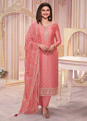 3 Pc Orange Semi Stitched Georgette Suit Set