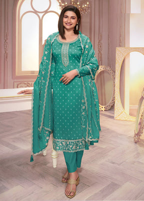 3 Pc Teal Green Semi Stitched Georgette Suit Set