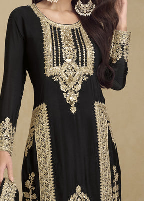 3 Pc Black Semi Stitched Georgette Suit Set