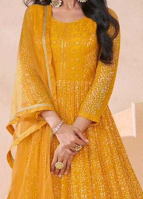 3 Pc Yellow Semi Stitched Georgette Suit Set