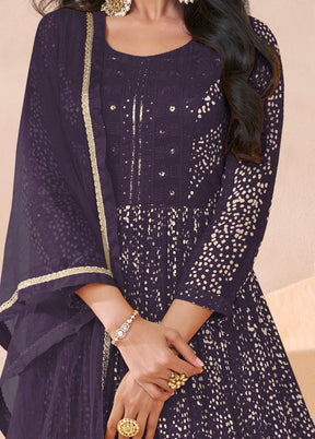 3 Pc Wine Semi Stitched Georgette Suit Set