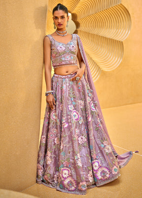 3 Pc Lavender Net Semi Stitched Lehenga Set