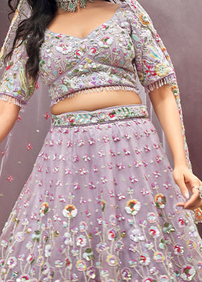 3 Pc Mauve Net Semi Stitched Lehenga Set