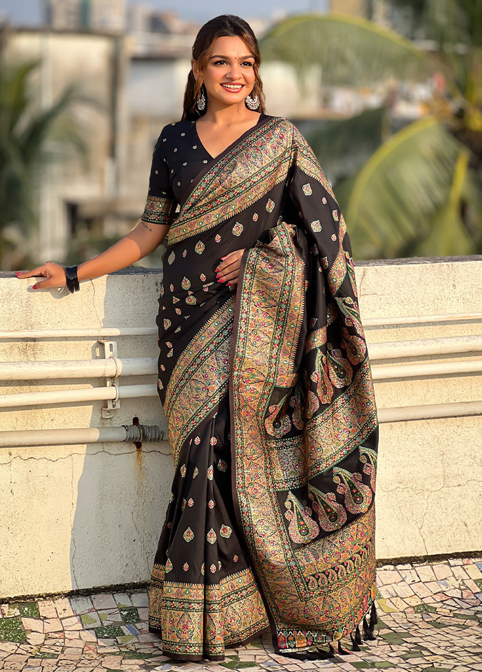 Black Pasmina Silk Saree With Blouse Piece