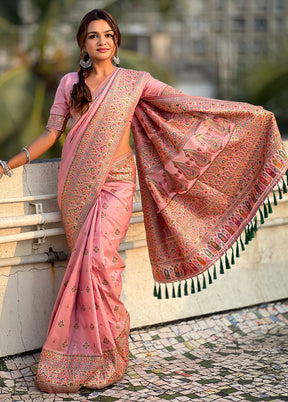 Pink Pasmina Silk Saree With Blouse Piece