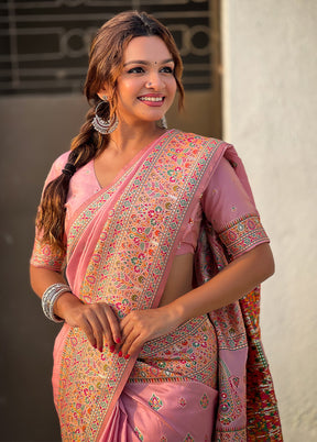 Pink Pasmina Silk Saree With Blouse Piece