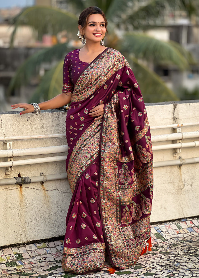 Magenta Pasmina Silk Saree With Blouse Piece