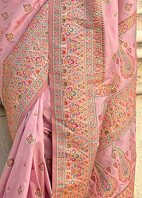 Pink Pasmina Silk Saree With Blouse Piece