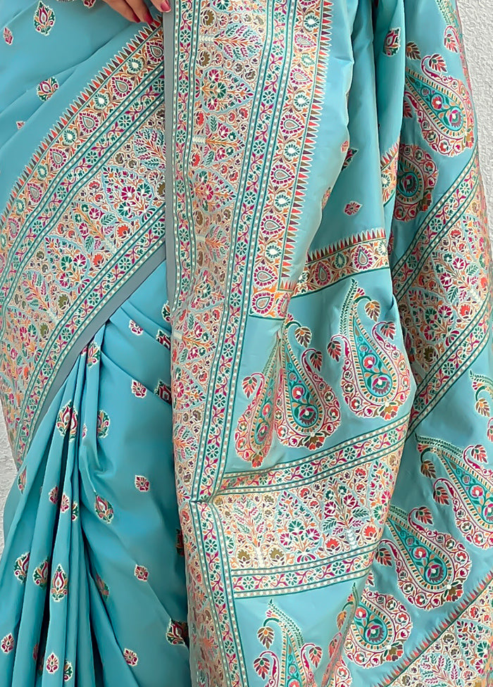 Blue Pasmina Silk Saree With Blouse Piece