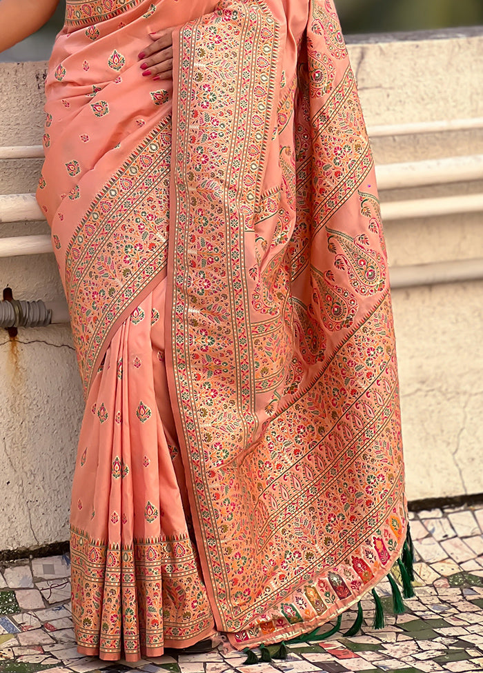 Peach Pasmina Silk Saree With Blouse Piece