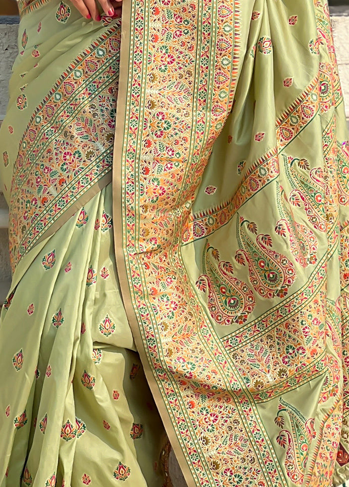 Pista Green Pasmina Silk Saree With Blouse Piece