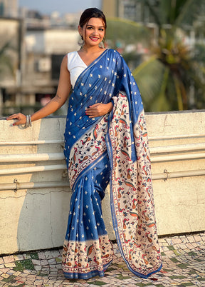 Blue Spun Silk Saree With Blouse Piece