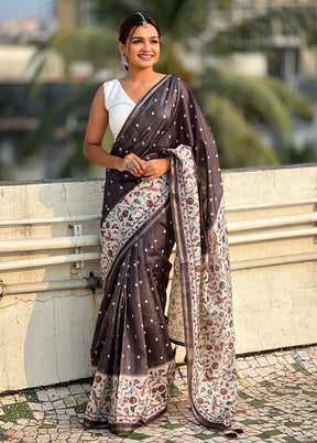 Black Spun Silk Saree With Blouse Piece