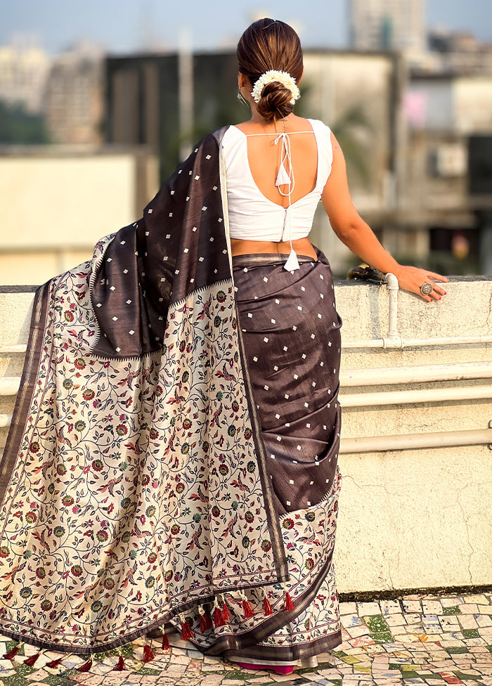 Black Spun Silk Saree With Blouse Piece