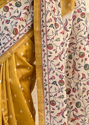 Mustard Spun Silk Saree With Blouse Piece