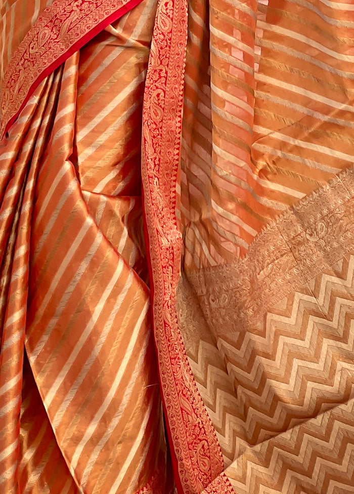 Orange Spun Silk Saree With Blouse Piece