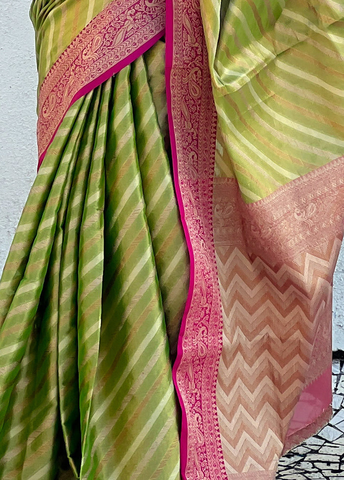 Green Spun Silk Saree With Blouse Piece