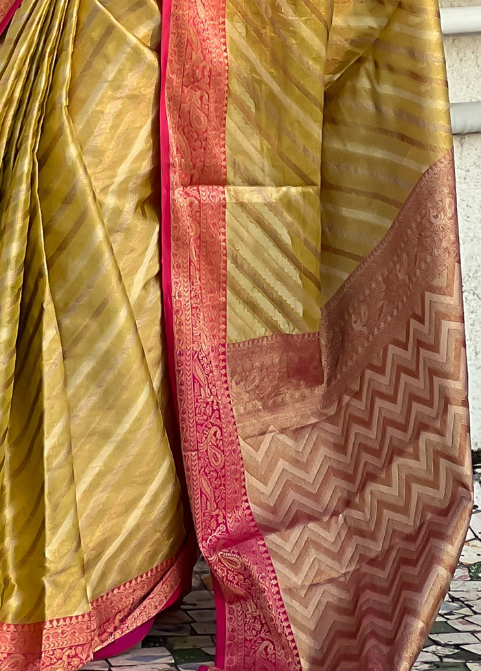 Yellow Spun Silk Saree With Blouse Piece