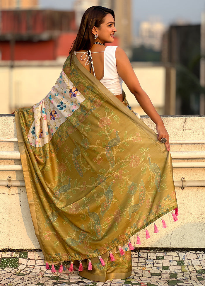 Green Tussar Silk Saree With Blouse Piece