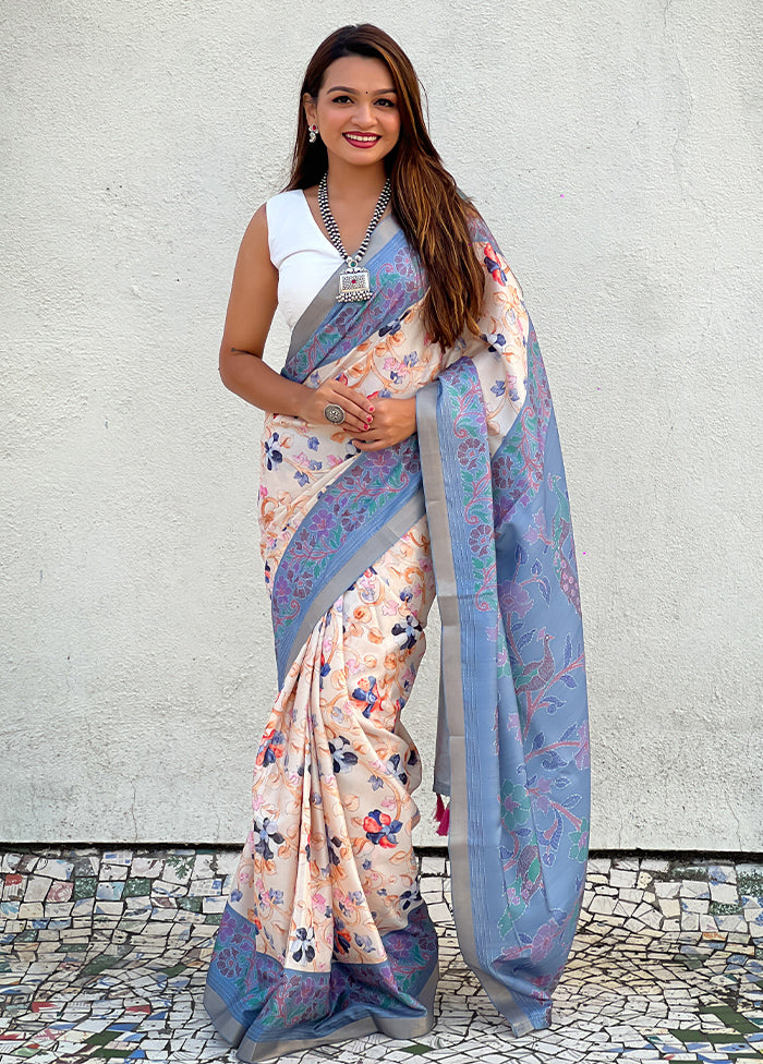 Blue Tussar Silk Saree With Blouse Piece