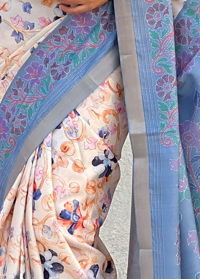 Blue Tussar Silk Saree With Blouse Piece