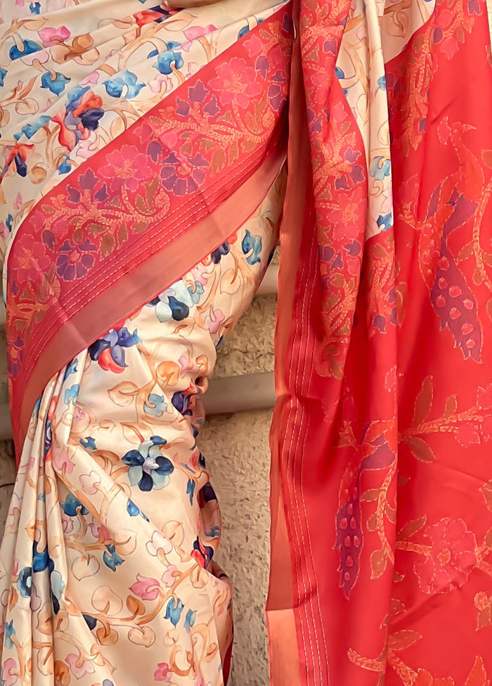 Cream Tussar Silk Saree With Blouse Piece