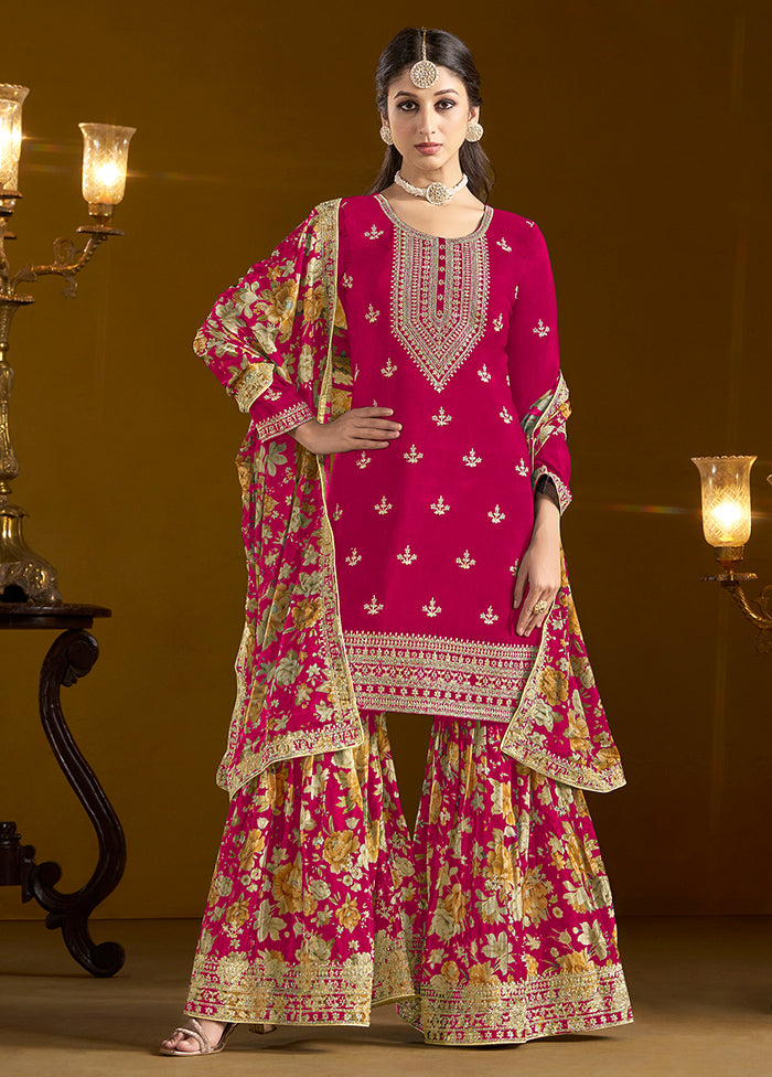 3 Pc Pink Readymade Silk Dupatta Suit Set