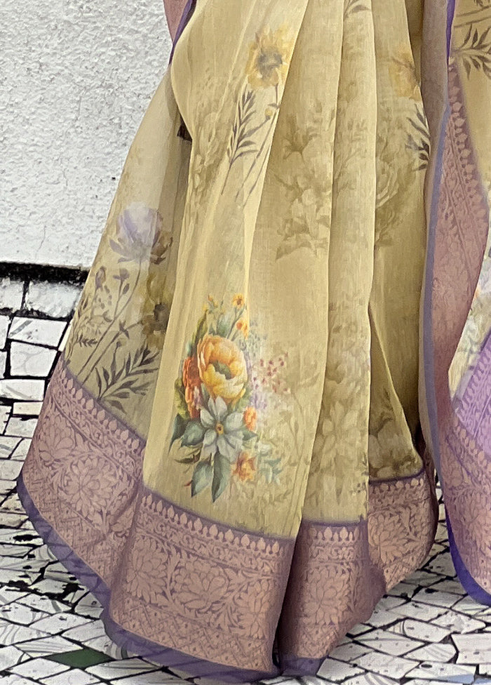 Mustard Spun Silk Saree With Blouse Piece