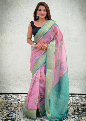 Pink Spun Silk Saree With Blouse Piece