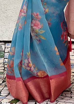 Blue Spun Silk Saree With Blouse Piece