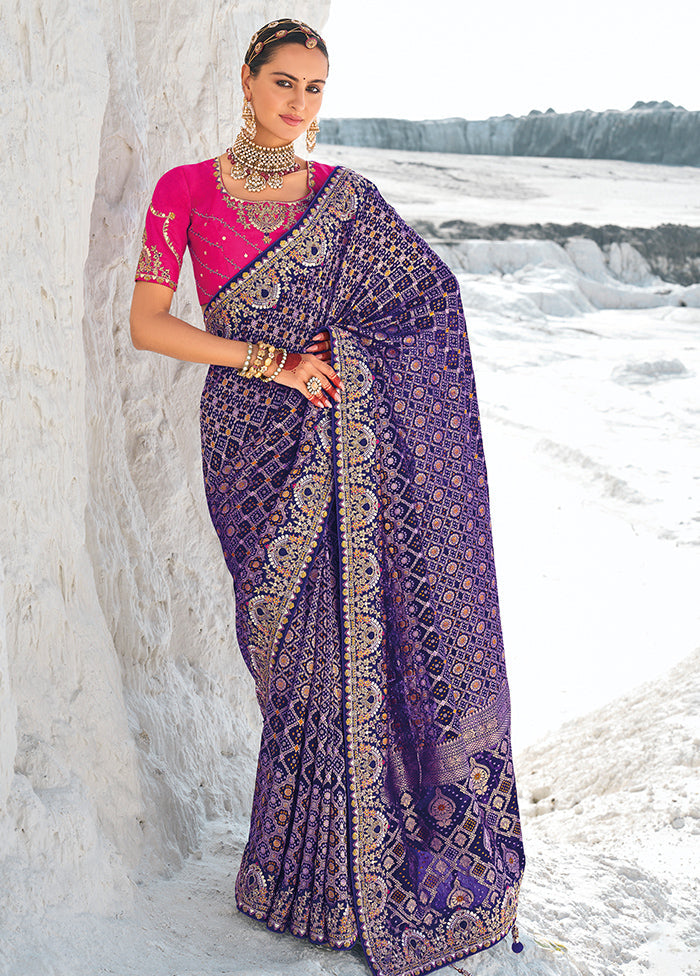 Purple Pure Georgette Saree With Blouse Piece