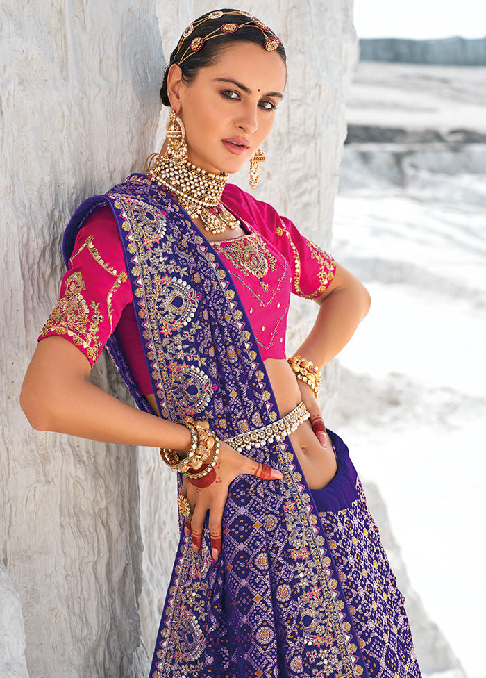 Purple Pure Georgette Saree With Blouse Piece