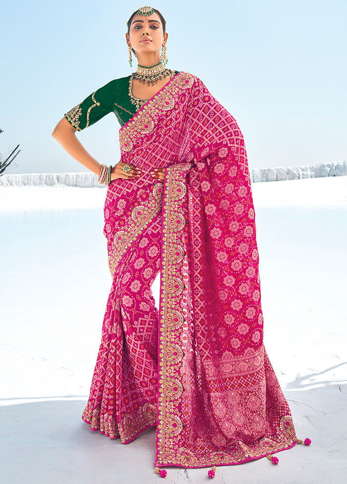 Pink Pure Georgette Saree With Blouse Piece