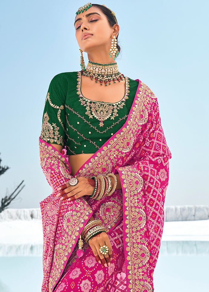 Pink Pure Georgette Saree With Blouse Piece