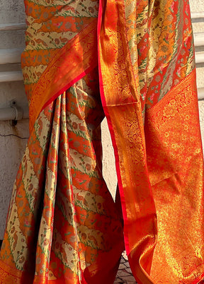 Orange Dupion Silk Saree With Blouse Piece