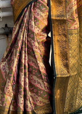 Green Dupion Silk Saree With Blouse Piece