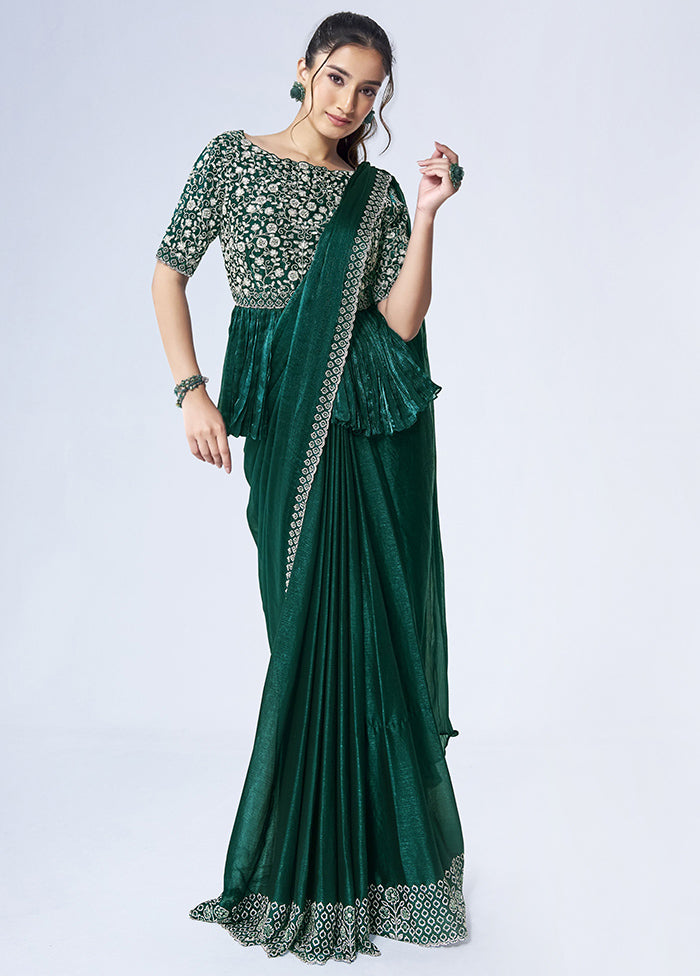 Green Chiffon Silk Saree With Blouse Piece