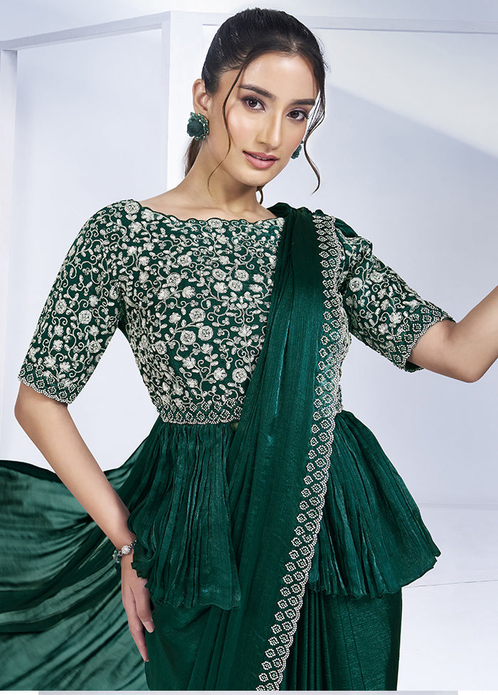 Green Chiffon Silk Saree With Blouse Piece