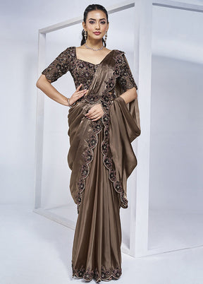 Brown Crepe Silk Saree With Blouse Piece