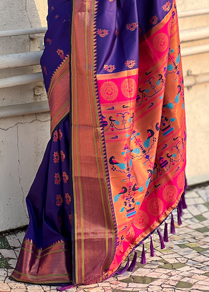 Voilet Spun Silk Saree With Blouse Piece