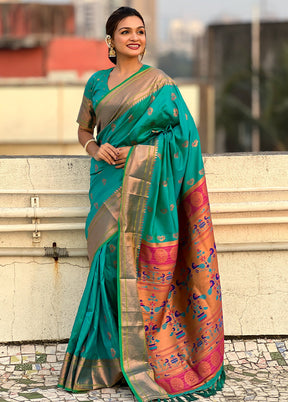 Rama Spun Silk Saree With Blouse Piece