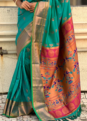 Rama Spun Silk Saree With Blouse Piece