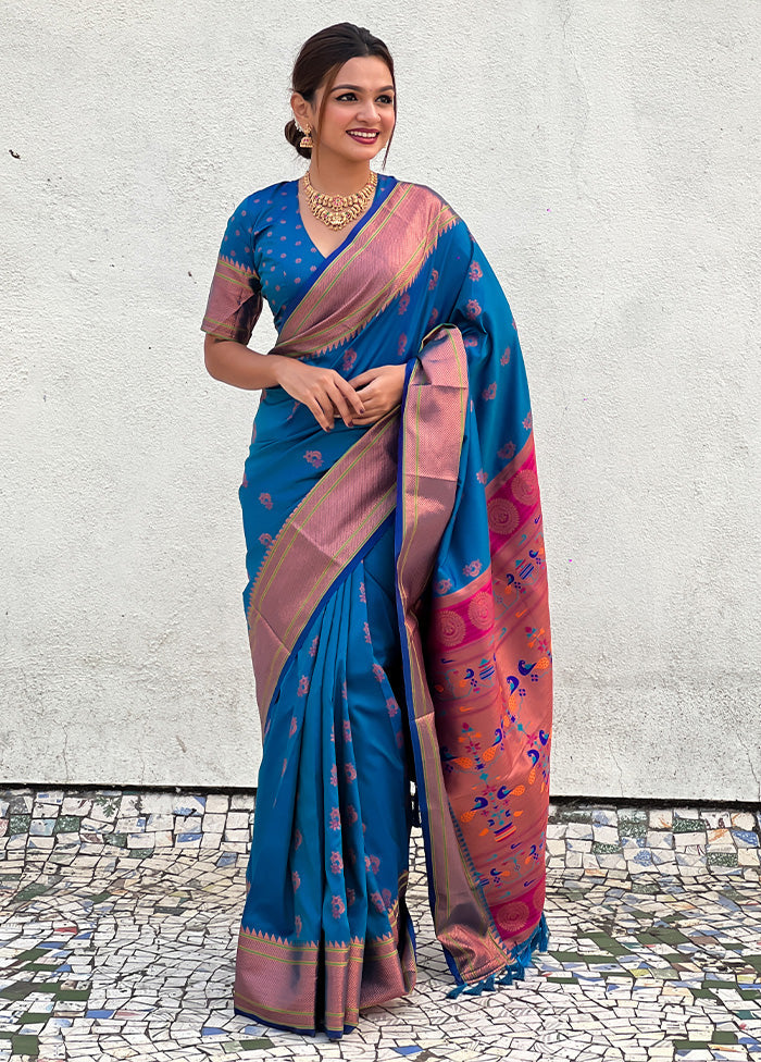 Sky Blue Spun Silk Saree With Blouse Piece