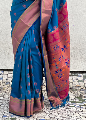 Sky Blue Spun Silk Saree With Blouse Piece