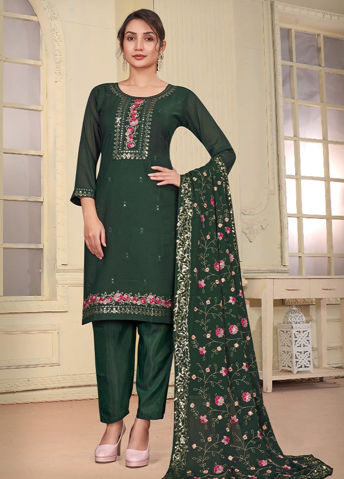 3 Pc Green Readymade Georgette Suit Set