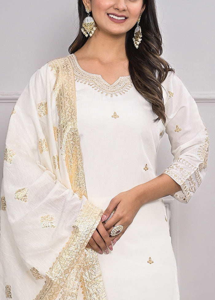 3 Pc White Readymade Viscose Suit Set