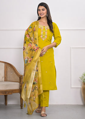 3 Pc Yellow Readymade Viscose Suit Set