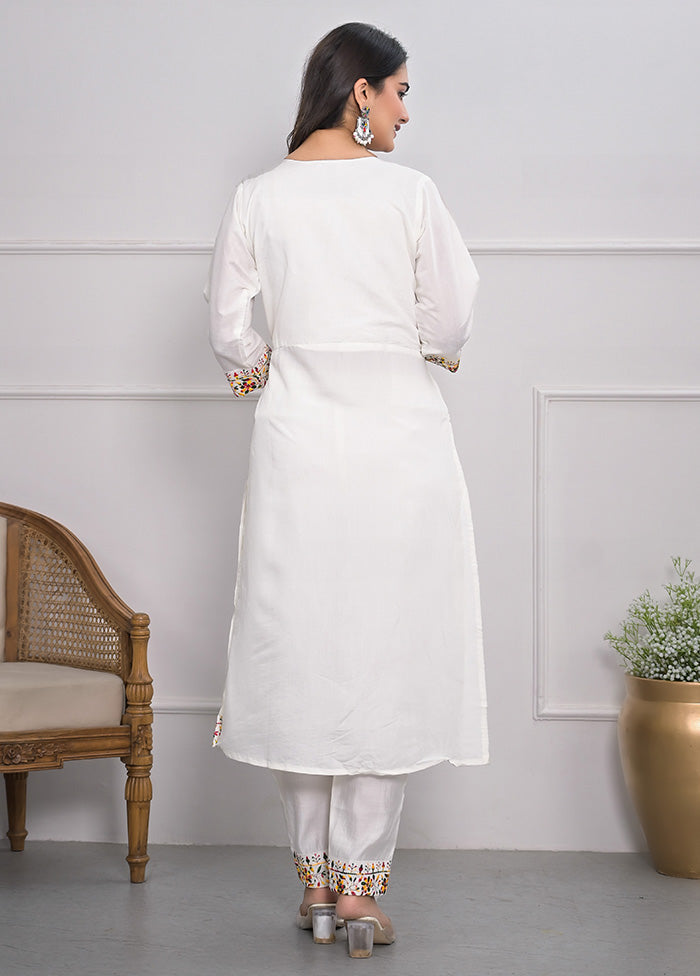 3 Pc White Readymade Viscose Suit Set