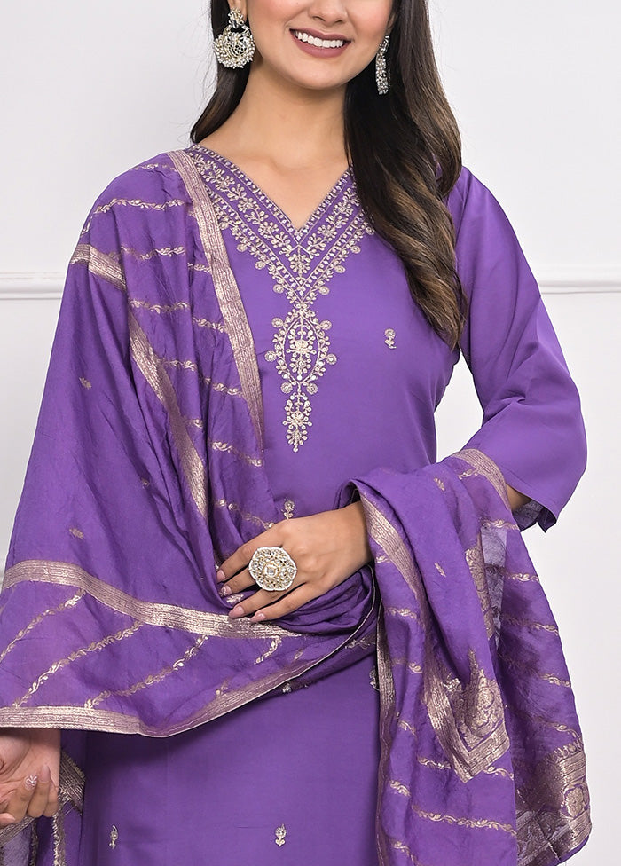 3 Pc Lavender Readymade Viscose Suit Set